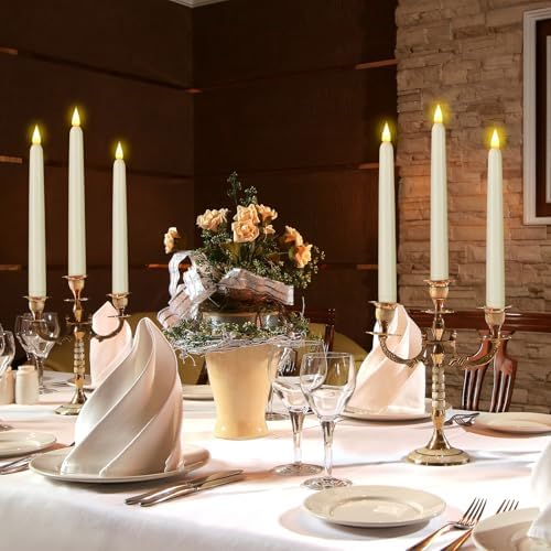 Flameless Taper Candles with Remote Control and Timer, Battery Operated LED Candlesticks with Flickering 3D Flame, 9.6×0.8 Inches Plastic Fake Candles for Christmas, Wedding and Home Decor (Ivory, 15) - Image 3