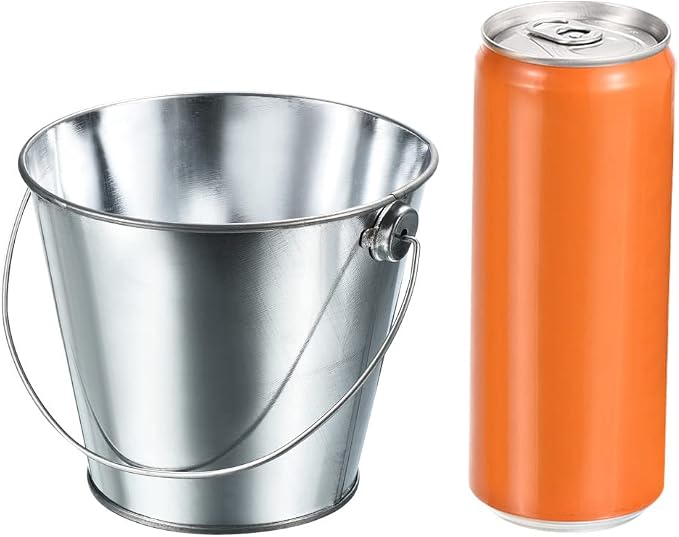 PATIKIL 4.7 Inch Colored Metal Buckets, 4 Pack Pencil Holder Buckets Round Metal Planter Pails Container with Handles for Classroom Crafts, Bright Silver