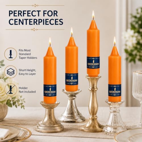 Orange Short Taper Candles 5 Inch, Gedengni 4 Pack Mini Taper Candles, Pumpkin Orange Dripless Candle Sticks for Fall Decor Thanksgiving Table Centerpiece Wedding Dining Room & Home Decoration - Image 5