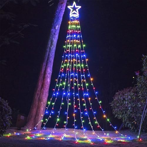 (New) Christmas Lights, Outdoor Christmas Decorations, 320 LED Waterfall String Lights, 8 Light Modes Chrsitmas Lights with 12" Star Tree Topper for Yard, Party, New Year (Multicolor) by FUNIAO
