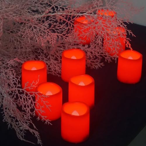 CANDLE CHOICE Battery Operated Flameless Votive Candles Small Bright Flickering LED Lights for Wedding Party Table Centerpieces Halloween Christmas Home Decorations Batteries Included 24 Pack Red - Image 3