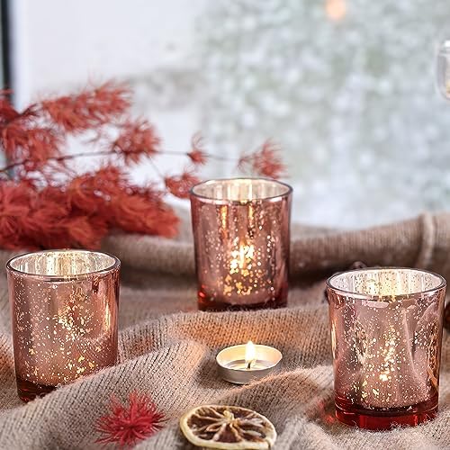 Volens Rose Gold Votive Candle Holders Bulk, Mercury Glass Votives 12 Pack - Image 4