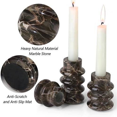 Vixdonos Marble Candle Holder Set of 3 Taper Candle Candlestick Mantle Candle Stand for Home Decor,Wedding,Party and Table Centerpieces(Brown) - Image 2