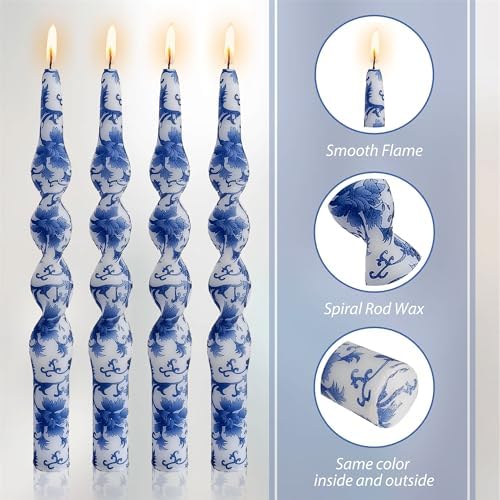 Blue & White Spiral Taper Candles 2 Pack,Chinoiserie Candle 10inch - Image 3