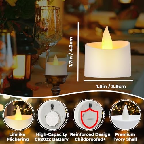 White Flameless Tea Lights - 50 Pack Commercial Grade LED Tea Lights for Large Weddings, Events & Modern Home Decor (White Base, 50 Pack) - Image 4