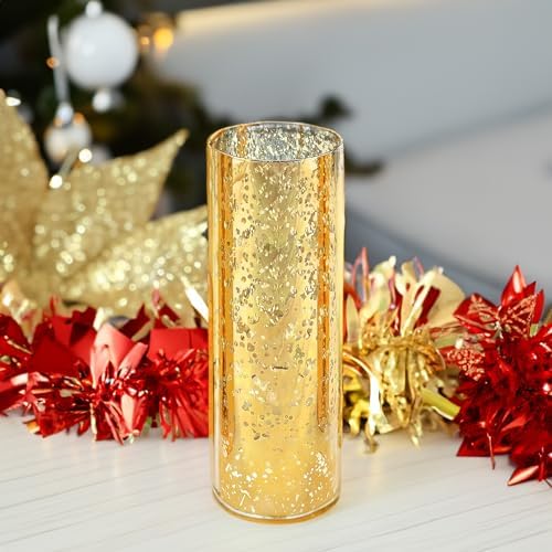 WGVI Hurricane Candle Holder Sleeve, W: 4", Ht: 12", Gold Speckled Glass Cylinder Open Both Ends, Chimney Tube Shade, 12 Piece - Image 5