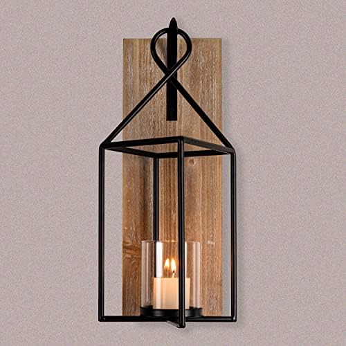 Homemory Wall Candle Sconce, Wood Rustic Candle Holder Decorative Candle Lantern with Glass Holder, Wall Decorations for Living Room, Dining Room - Image 5
