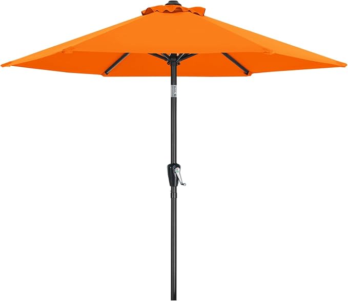 MASTERCANOPY 7.5FT Patio Umbrella with Push Button Tilt and Crank, Outdoor Market Umbrella with 6 Sturdy Ribs, UV Protection & Waterproof for Garden, Deck, Backyard, Pool (Orange)