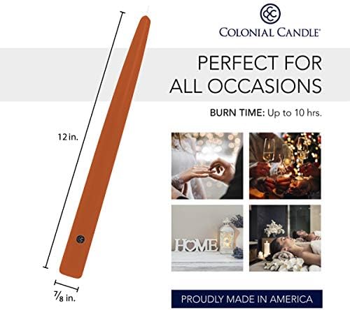 Colonial Candle Unscented Taper Candle, Handipt Collection, Pumpkin, 12 in, Pack of 12 - Up to 10 Hours Burn - Image 3