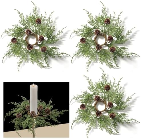 4 PCS 1.38" Mini Christmas Cedar Taper Candle Rings Holder Wreaths by Unknown
