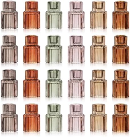 Hewory 24PCS Vintage Color Glass Taper Candle Holders for Table Centerpiece by Hewory
