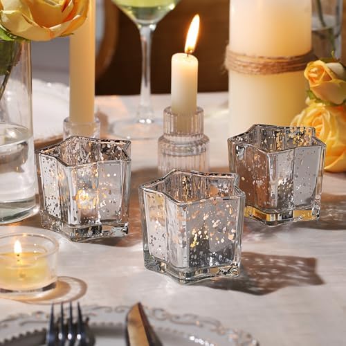 Letine 8pcs Silver Star-Shaped Candle Holders, Tea Light & Votive Candle Holders for Diwali, Wedding, Fall Table Centerpiece, Celestial Glow Jar, Lucky Star Jar & Holiday Decorations (2.44" H) - Image 5