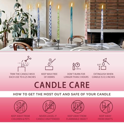 10 inch Long Candle Blue Quicksand Taper Candles Printed Candlestick Handmade Unscented Taper Candle 4 Pack Smokeless Tapered Candles for Home Dinner Wedding Holiday - Image 6