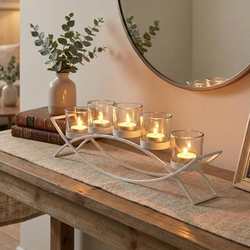 Seraphic Table Centerpieces for Dining Room, Tealight Candle Holder, White - Image 2