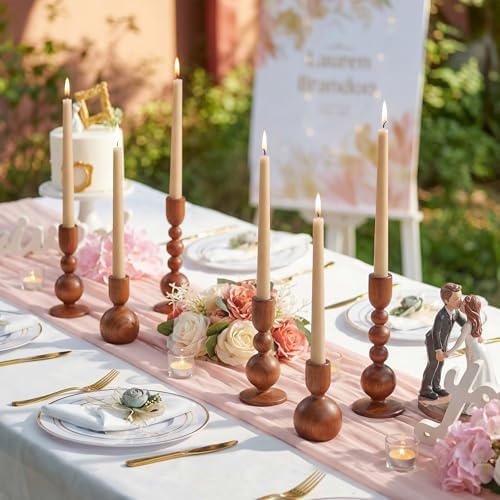 Tanlade 6 Pcs,Brown Wooden Candle Holders for Pillar Candle Stands - Image 5