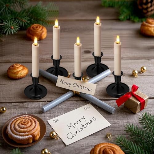 KSWING Upgraded Real Wax Short LED Flameless Taupe Taper Candles with Remote, 6 PCS Candlesticks Battery Operated 3D Flickering- 6" Realistic Fake Candle Sticks for Home/Wedding/Fireplace Xmas Decor - Image 2