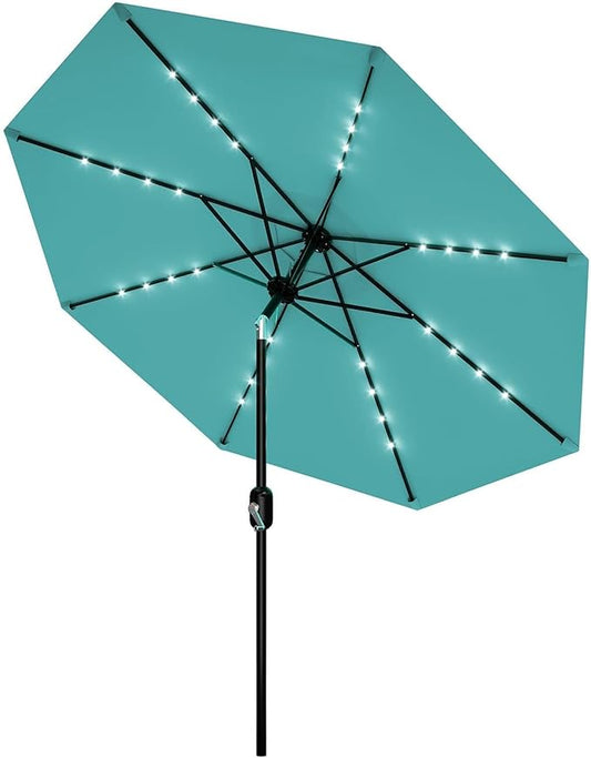 Patio Umbrella with Solar Lights, Outdoor Table Umbrella with 8 Durable Ribs, Tilt & Crank Mechanism, Water & UV Protection Sun Shade Umbrella for Garden, Poolside, Backyard (Yellow, 10 FT)