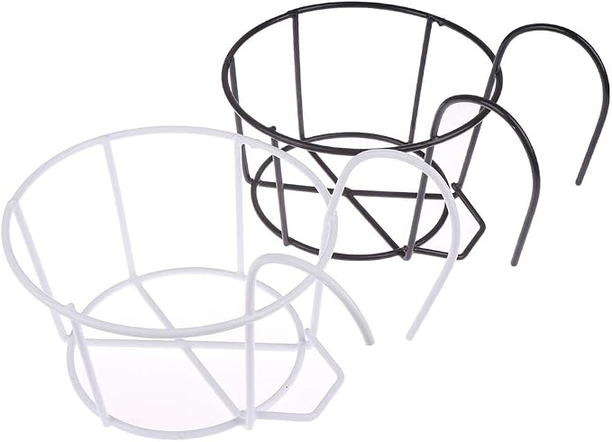 1 Pack Hanging Railing Planters Flower Pot Holders Plant Iron Racks Fence Metal Potted Stand Mounted Balcony Round Plant Baskets Shelf Container Box for Indoor and Outdoor Use-White,Garden Steel Pots