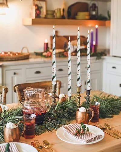 Long Candlesticks White Taper Candles 12 inch Unscented dripless Candle for Wedding Advent Home Decor Dinner Christmas，Set of 12,PrintB - Image 2