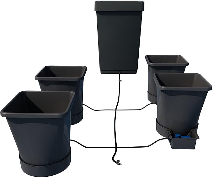 AutoPot 4 Pot XL System with 6.6 Gallon Pots and12.4 Gallon Tank - Self-Watering Gravity-Fed Hydroponic Indoor System, Black