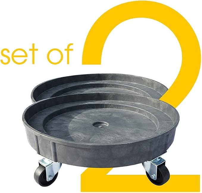 ELAFROS 30 Gallon and 55 Gallon Heavy Duty Plastic Drum Dolly – Durable Plastic Drum Cart 900 lb. Capacity- Barrel Dolly with 5 Swivel Casters Wheel, Grey, 2 Packs