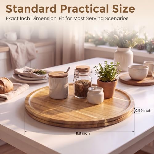 11.8" Round Wooden Serving Tray Large Wood Decor Tray Coffee Table Living Room Kitchen Counter Ottoman Tray Circle Candle Holder Decorative Trays - Image 7