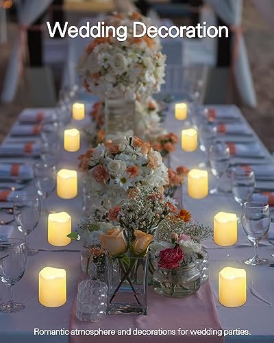 SHYMERY Flameless Votive Candles,Lasts 2X Longer,Battery Operated LED Tea Lights with Warm White Flickering Light,Small Electric Fake Tea Candle Realistic for Wedding,Table,Outdoor,Pack of 12 - Image 2