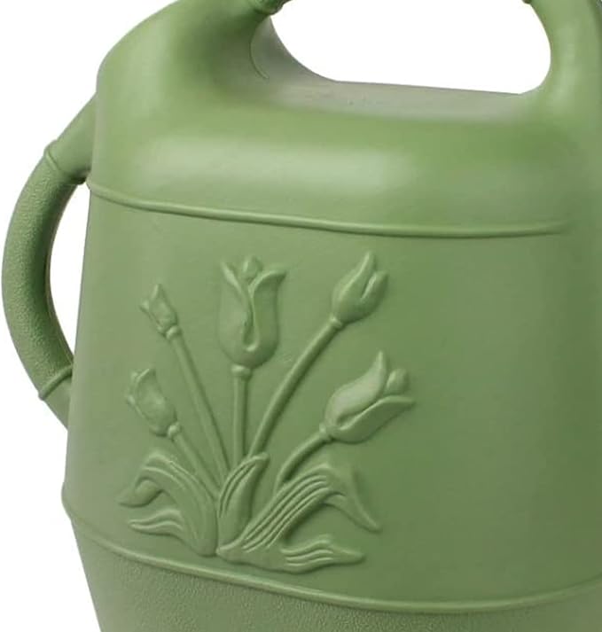Union Products 63066 2 Gallon Plastic Indoor/Outdoor Watering Can w/Tulip Design for Garden, Potted Plants, & Patio Pots, Sage Green Color, 2 Pack