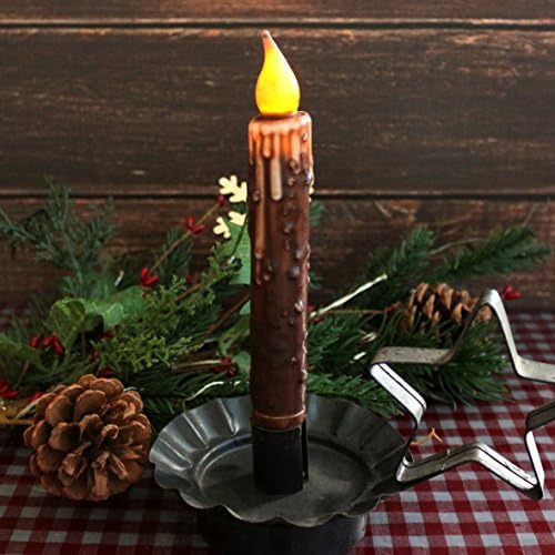 CVHOMEDECO. Real Wax Hand Dipped Battery Operated LED Timer Taper Candles Rustic Primitive Flameless Lights Décor, 6-3/4 Inch, Brwon, 6 PCS in a Package - Image 2