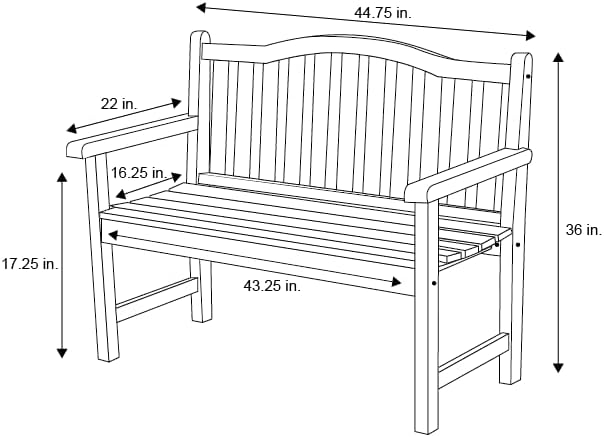 Shine Company Belfort Outdoor Solid Wood Patio Garden Bench, Ergonomic Seat, 22" D x 44.75" W x 36" H, Oak