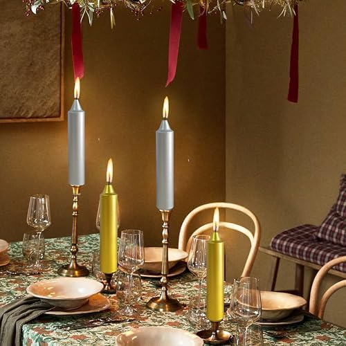 Christmas Metallic Gold Silver Taper Candle Candle Sticks, 7 Inch Mini Pillar Candles, 4PCS Handmade Unscenteds Candlesticks for Holidays Church Christmas Celebration Party Decor - Image 4