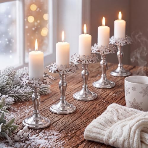 Daifunli 2 Pcs Winter White Snowflake Candle Rings Snowflake Wreath Glitter Vintage Wood Wreaths for Taper 1.25 Inch Candles Holder for Winter Christmas Rustic Table Centerpiece Decor - Image 3