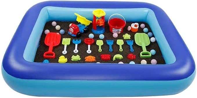 Inflatable Splash Pool for Kids, Plastic Wading Pools Outdoor, Large Sensory Sand & Water Play Pit for Toddlers, Kiddie Small Swimming Pool with Air Pump, Sand Box Backyard(77"*53"*9")