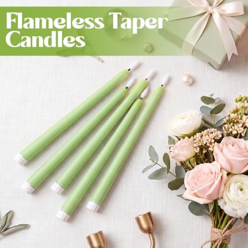 Macarrie 24 Packs Flameless Taper Candles Battery LED 11", Bright Green - Image 2
