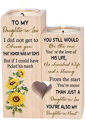 to My Daughter-in-Law from The Start You're More Than JUST A Daughter-in-Law You're Also My Daughter-in-Heart Personalized Wooden Candle Holder for Couple Birthday Candle Decoration - Image 3