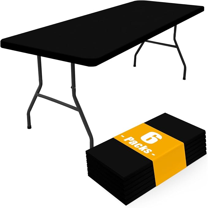 Smiry 6 Pack Rectangle Picnic Table Cloth, Waterproof Elastic Fitted Tablecloths, Washable Polyester Rectangular Patio Table Cover for Camping, Indoor and Outdoor (Black, 30"x48")