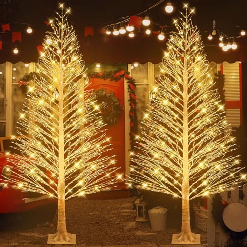 Rossesay 2 Pack 8ft-1800led Christmas Lighted Birch Tree Warm White Lights by Rossesay