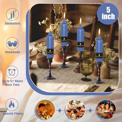 5 inch Short Taper Candle 4 Pack Handmade Haze Blue Candles Unscented Smokeless Pastel Candlesticks for Holiday Wedding Dinner Party Seasonal Celebration Birthday Home Decoration - Image 4