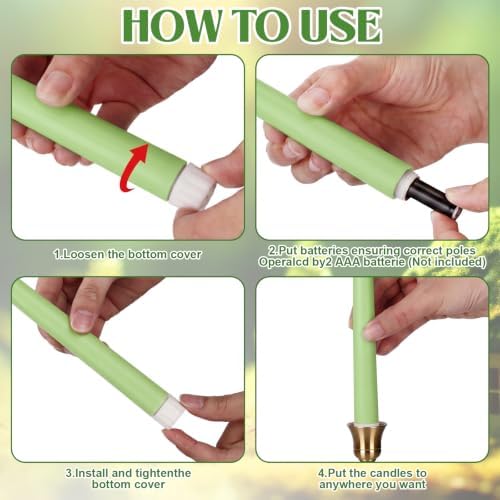 Macarrie 24 Packs Flameless Taper Candles Battery LED 11", Bright Green - Image 6