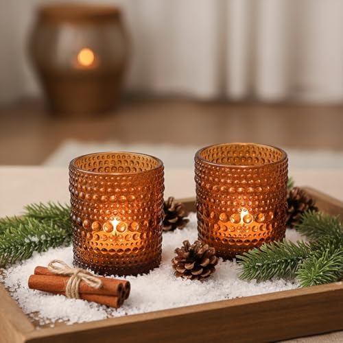 12 Pack Votive Candle Holders, Amber Vintage Candles Holders for Christmas - Image 4
