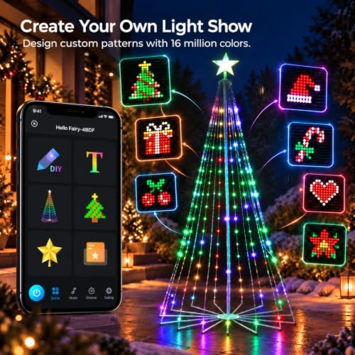 6FT Outdoor Christmas Cone Tree, 265 RGB LEDs, App Control, Timer - Image 3