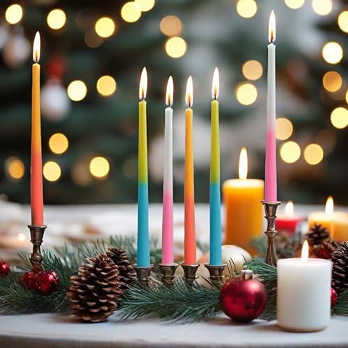 Pastel Taper Candles Set of 6 Rose Scented Candle Sticks Hand Poured Smokeless Two Tone Double Color Design 10 inch Long Candle for Wedding Dining Housewarming Gift Holiday Home Decor - Image 5