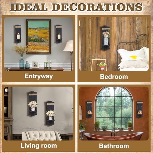 Alphatool Handmade Wooden Candle Sconces Set of 2 Farmhouse Wall Decor - Image 5