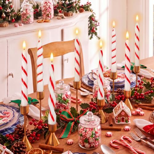 Conelist 8 Pcs Christmas Twist Taper Candles Red White Striped Wax - Image 4