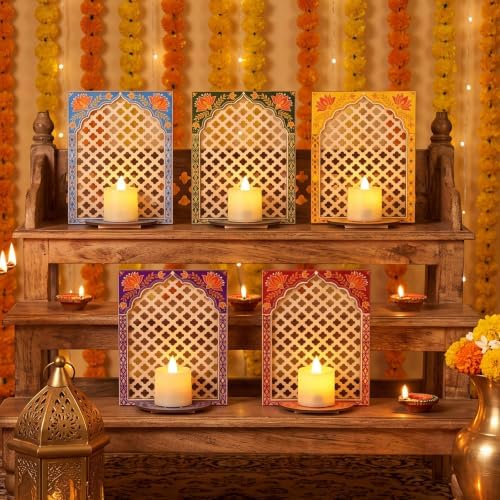 DoubleFill 10pcs Diwali Wooden Candle Holders for Wall Decor, Mandala Lotus - Image 4