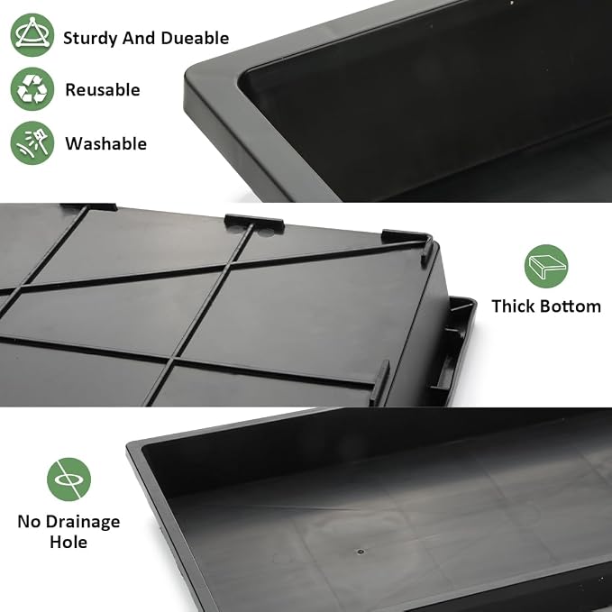 5 Pack 1020 Plant Tray with Tall Dome (7.3 inch), Plastic Flat Seed Starter Tray with Humidity Domes, Heavy Duty 1020 Trays with Lid, Durable Carrying Seedling Starting Tray for Planting (Black)
