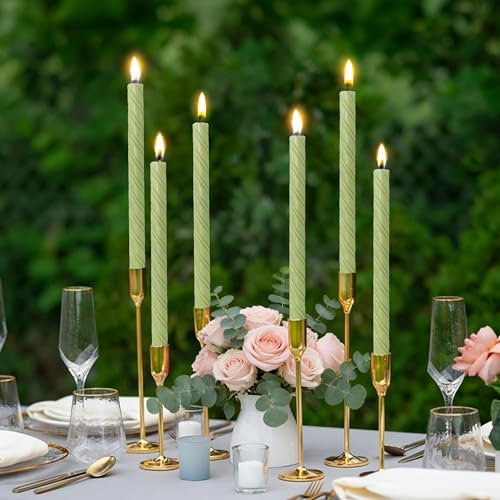 Matcha Green Spiral Taper Candle - 10 Inch YUKCAXDLS 6 Pack Unscented Dripless Candlesticks for Valentine's Day,Dinner,Party,Brithday,Wedding and Home Decoration - Image 2