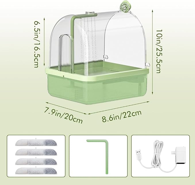 Bird Bath for Cage, Automatic Parakeet Bath with Pump, Indoor Bird Shower with Running Water, Filter, Bird Cage Accessory for Pet Birds, Lovebirds, Finches, Cockatiel