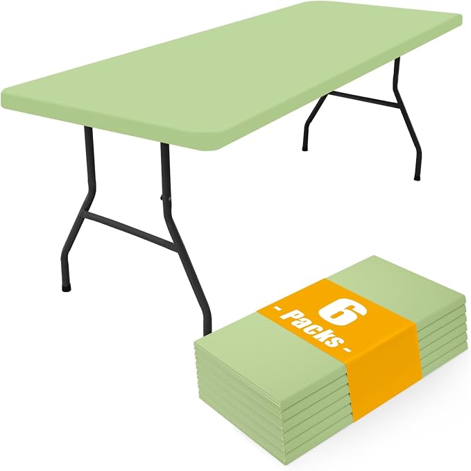 Smiry 6 Pack Rectangle Picnic Table Cloth, Waterproof Elastic Fitted Tablecloths, Washable Polyester Rectangular Patio Table Cover for Camping, Indoor and Outdoor (Sage Green, 30"x72")