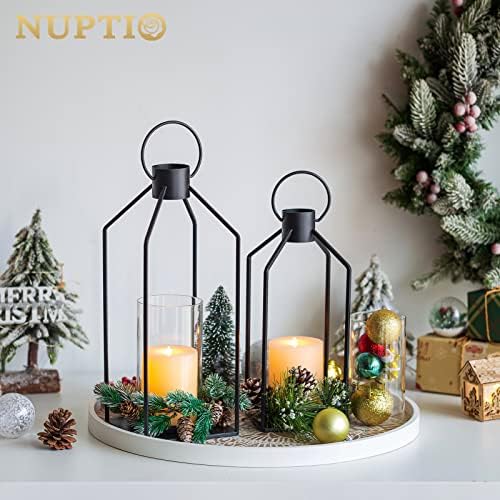 NUPTIO Decorative Lantern Candle Holder: Black Lantern with Hurricane Glass - Image 3